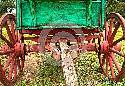 Largely un-restored front end of a circa 1870 buckboard covered wagon Stock Photo