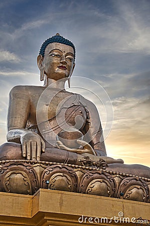 Largest Buddha Statue (33m) with wonderful sky (Thimphu, Bhutan) Stock Photo