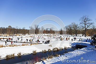 The largest Park in Prague â€“ Stromovka - the Royal Tree-tree in the snowy Winter Editorial Stock Photo
