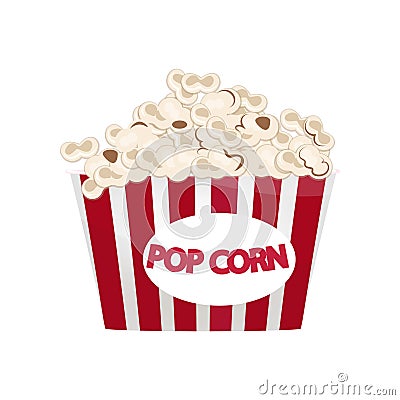 Largest red-and-white popcorn bucket filled with snack isolated on white background Vector Illustration