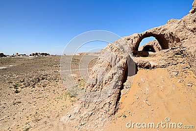 The largest ruins castles of ancient Khorezm Ã¢â‚¬â€œ Ayaz - Kala, Uzbekistan Stock Photo