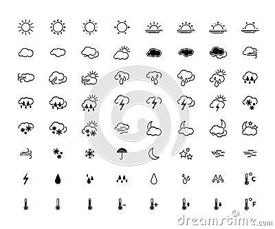 Largest set of simple modern weather icons on white Vector Illustration