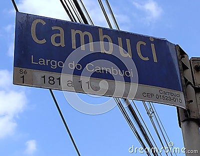 Largo do Cambuci street sign, better known as Cambuci square, Sao Paulo. Editorial Stock Photo