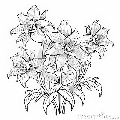 Larkspur Flower Collection: Gothic Black And White Drawings For Kids Stock Photo