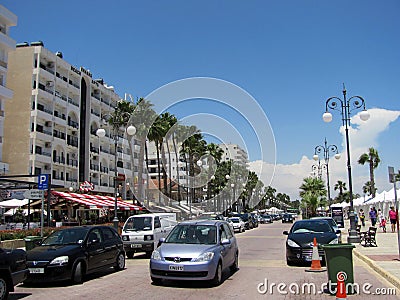 Finikoudes panorama promenade, Larnaca, Cyprus Editorial Stock Photo
