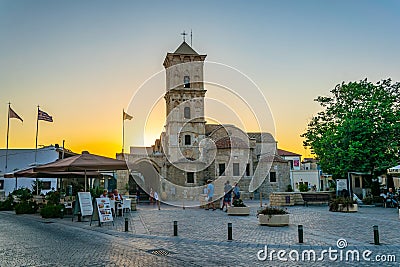 LARNAKA, CYPRUS, AUGUST 30, 2017: Sunset view of Church of Saint Lazarus in Larnaca, Cyprus Editorial Stock Photo