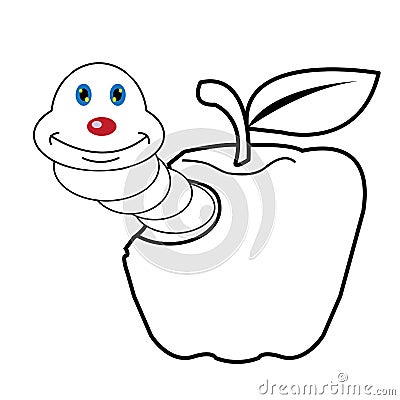 Larva worm and apple cartoon coloring page for toddle Vector Illustration