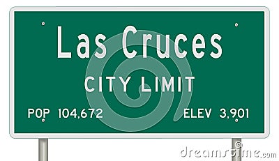 Las Cruces road sign showing population and elevation Stock Photo
