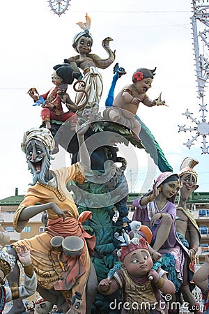 Las Fallas papier mache art statue prior to burning in Valencia Editorial Stock Photo