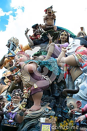 Las Fallas papier mache art statue prior to burning in Valencia Editorial Stock Photo