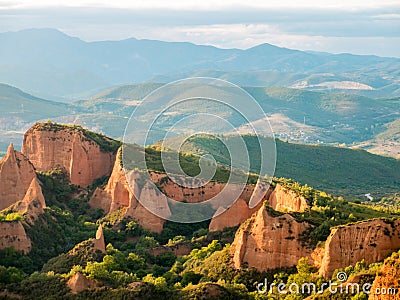 Las Medulas historic gold mining mountains. Stock Photo