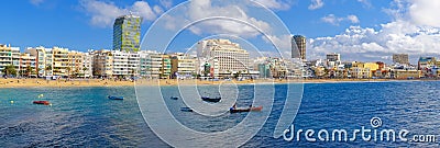 Las Palmas, Gran Canary, Spain - 24. February 2023: Panorama of the beach Las Canteras, Canary Islands Editorial Stock Photo