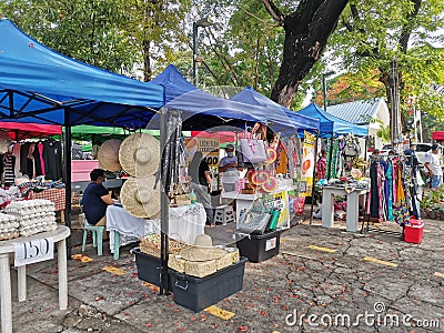 Las Pinas, Metro Manila, Philippines - A weekend tiangge market setup at the clubhouse of an exclusive village. Seling Editorial Stock Photo