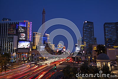 Las Vegas Boulevard at night in Nevada on July 13, 2013 Editorial Stock Photo