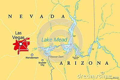 Las Vegas and Lake Mead, Southwestern United States, political map Vector Illustration