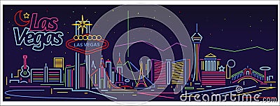 Las Vegas Nevada neon signs skyline Cartoon Illustration