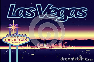 Las Vegas Nevada night skyline Vector Illustration