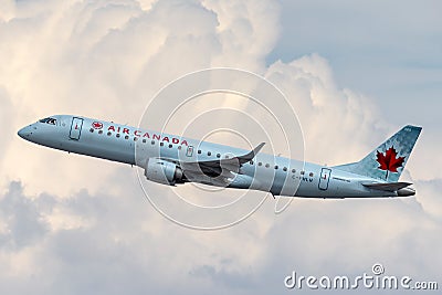 Air Canada Embraer ERJ-190 regional airliner jet taking off from McCarran International Airport in Las Vegas Editorial Stock Photo