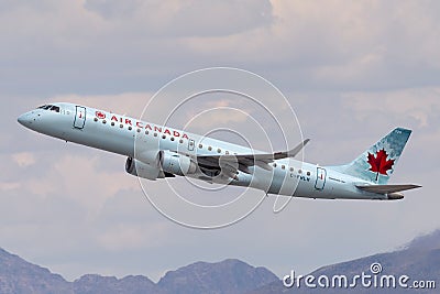 Air Canada Embraer ERJ-190 regional airliner jet taking off from McCarran International Airport in Las Vegas Editorial Stock Photo
