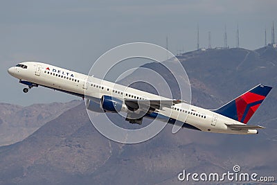 Delta Air Lines Boeing 757 large commercial airliner aircraft departing McCarran International Airport in Las Vegas Editorial Stock Photo