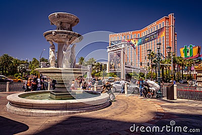 Las Vegas, Nevada, USA - Fountain and the Tresure Island casino Editorial Stock Photo