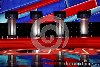 LAS VEGAS, NV, Dec 15, 2015, Empty Podiums at the CNN Republican presidential debate at The Venetian Resort and Casino, Las Vegas, Editorial Stock Photo