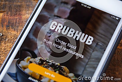 LAS VEGAS, NV - September 22. 2016 - Grubhub App On Apple iPhone Editorial Stock Photo