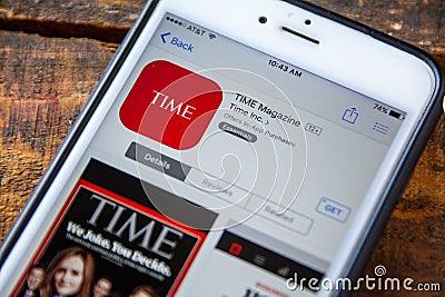 LAS VEGAS, NV - September 22. 2016 - Time Magazine iPhone App In Editorial Stock Photo