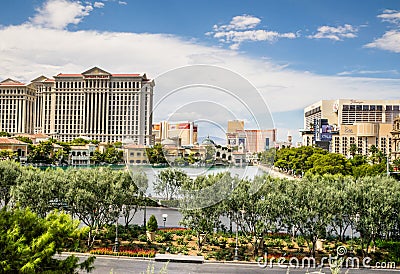 Las Vegas Resorts viewed from Lake Bellagio Editorial Stock Photo