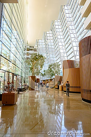 Indoor of Marina Bay Sands Hotel, Singapore. Hall of Marina Sands luxury Hotel, Singapore, Asia Editorial Stock Photo