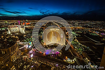 Las Vegas skyline at sunset - The Strip - Aerial view of Las Vegas Boulevard Nevada Editorial Stock Photo