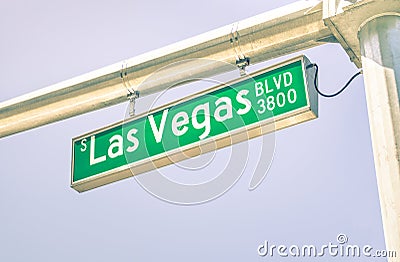 Las Vegas Strip road sign on the main street boulevard Stock Photo