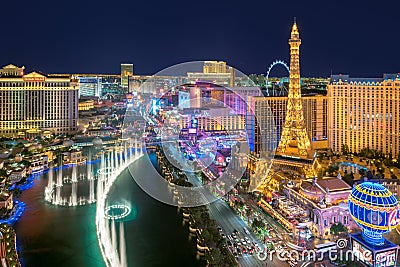 Las Vegas strip skyline as seen at night Editorial Stock Photo