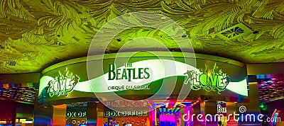 Las Vegas, United States of America - May 06, 2016: Entrance to The Beatles Cirque du Soleil Theater Love Show at The Mirage Editorial Stock Photo