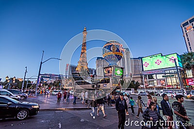 Las Vegas, US - April 28, 2018: Tourists and traffic on Las veg Editorial Stock Photo