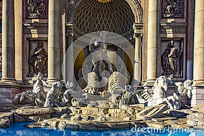 Las Vegas USA January 18, 2023: The fabulous replica of Caesars Palace Fontana di Trevi in the middle of the Las Vegas Boulevard Editorial Stock Photo