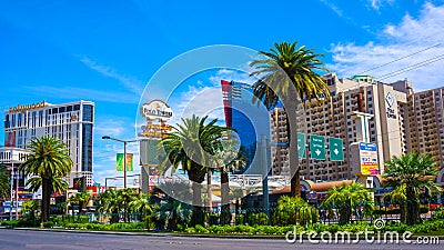 Las Vegas, USA - May 04, 2016: Above ground view of Strip hotel resorts and casinos Editorial Stock Photo