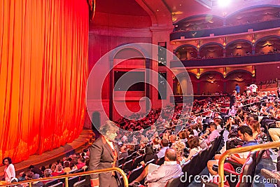 LAS VEGAS, USA - MAY 28, 2015: People are waiting for show O Cirque du soleil to begin in Bellagio Hotel in Las Vegas Editorial Stock Photo