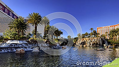 Las Vegas, USA October 25, 2023 The incredible lake at The Mirage hotel, casino and resort, where the fabulous volcano. Editorial Stock Photo