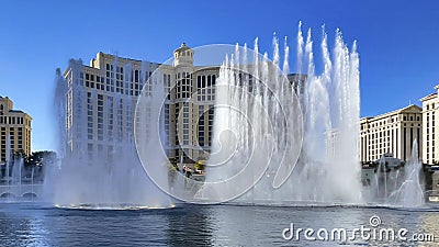 Las Vegas, USA October 22, 2023: Photo of the famous and spectacular Bellagio casino hotel with its magnificent water fountains Editorial Stock Photo