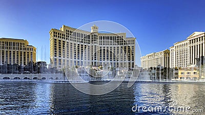 Las Vegas, USA October 22, 2023: Spectacular photo of the famous and spectacular Bellagio casino hotel with its magnificent water Editorial Stock Photo