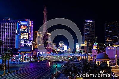 Las Vegas, USA - Sept 2019: Las Vegas city view at night Editorial Stock Photo