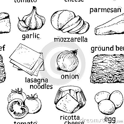 Lasagna ingredients pattern Vector Illustration