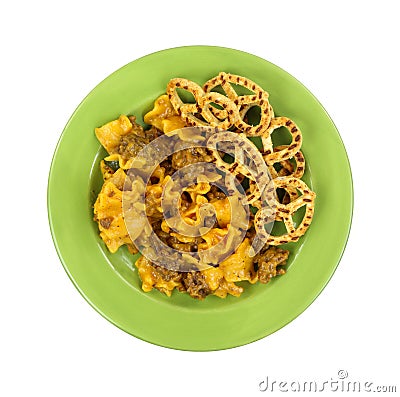 Lasagna Meal Pretzels Plate Stock Photo