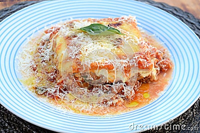 lasagna with red bolognese sauce, typical Italian cuisine pasta Stock Photo