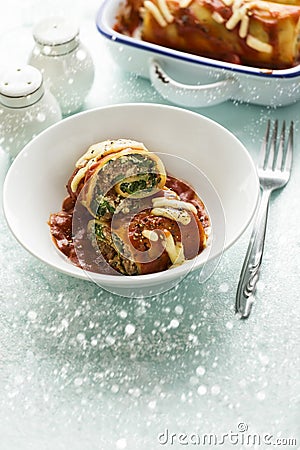 Lasagna roll up with beef Stock Photo