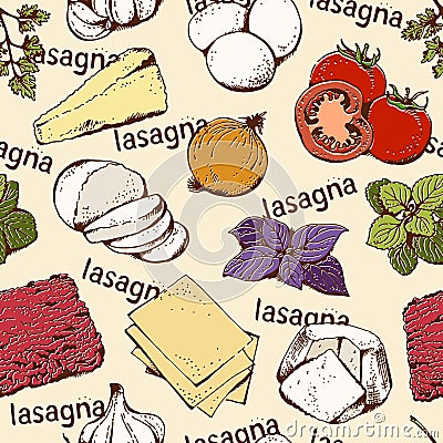 Lasagna seamless pattern Vector Illustration