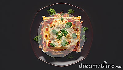 Lasagna On Table created with Generative AI Technology Stock Photo