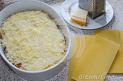 Lasagne bolognese preparation Stock Photo