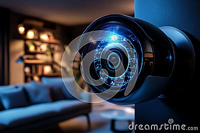 A laser-based security system in a smart home that adjusts its sensitivity based on the time of day, automatically increasing Stock Photo
